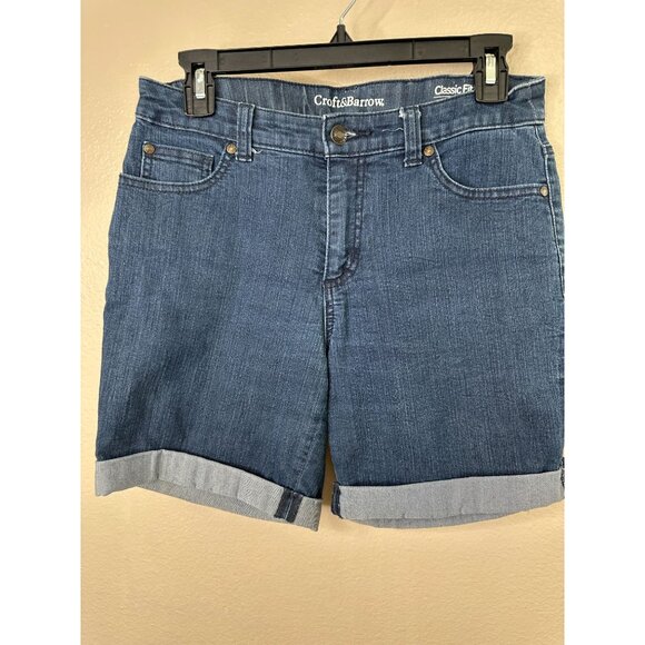 Croft & Barrow Womens‎ Blue Bermuda Shorts cuffed button zipper cotton - Picture 1 of 4